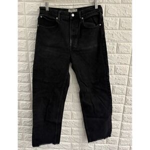 EVERLANE WOMENS STRAIGHT JEANS‎ SIZE 28 LONG FADED BLACK RAW HEM DENIM HIGH RISE